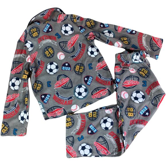 Faded Glory Boys 2 Pc Set Pajamas Size 6-7 Gray Sports Long Sleeve Button Up - Picture 2 of 12
